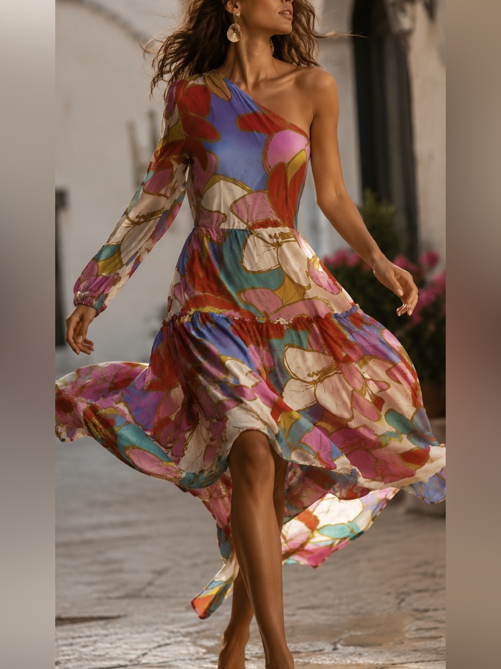 Rebecca Vallance One Shoulder Dress Womens 2 Multicolor Excellent Floral Linen